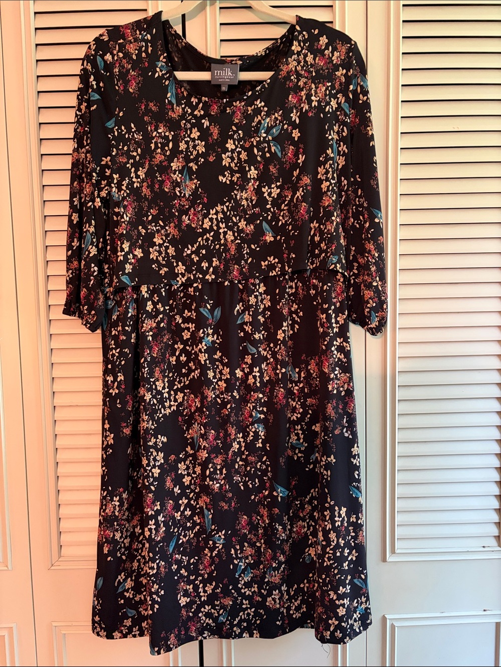 Milk™ Black Floral Midi Dress with Pink & Blue Accents